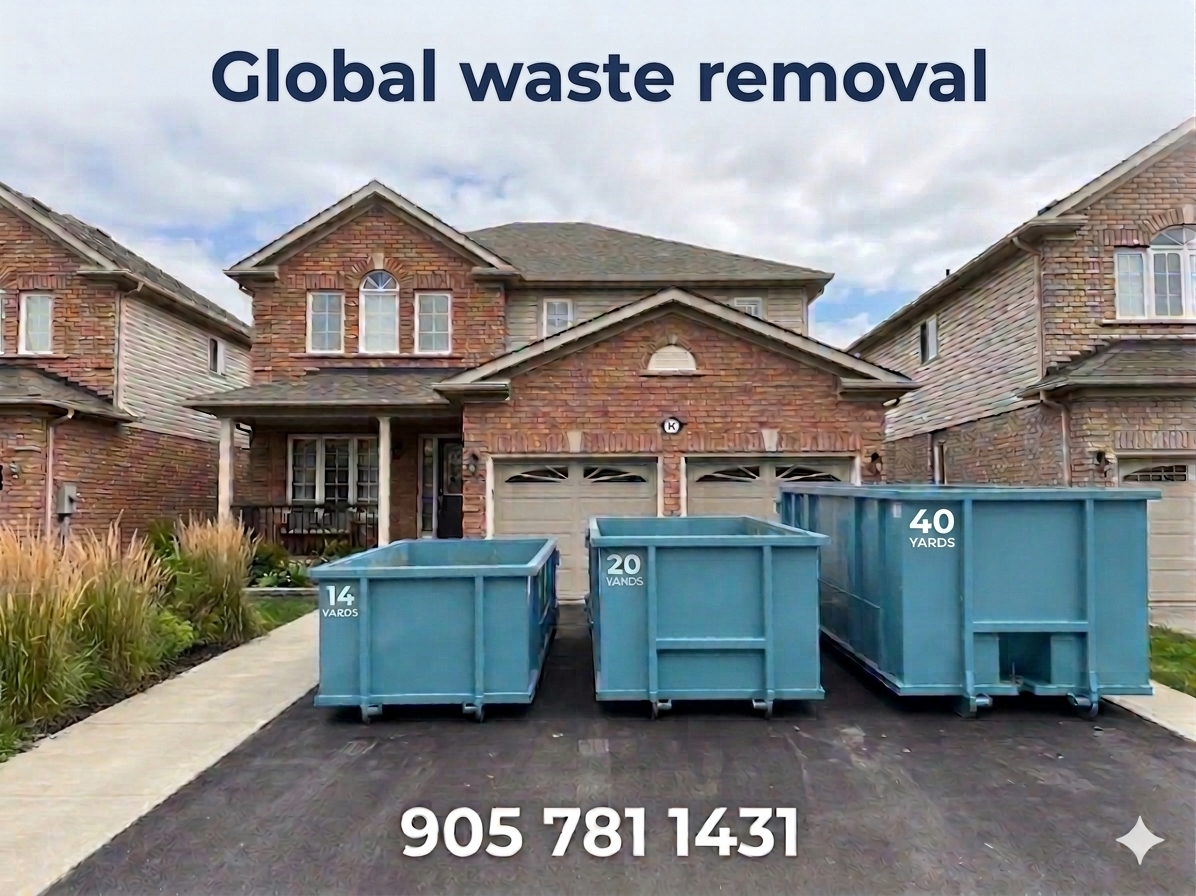 Global Waste Removal bin sizes including 14 yard, 20 yard, and 40 yard bins